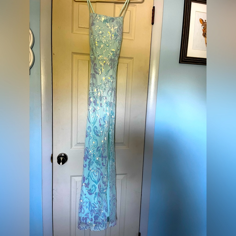Elegant Mint Green Sequin Gown